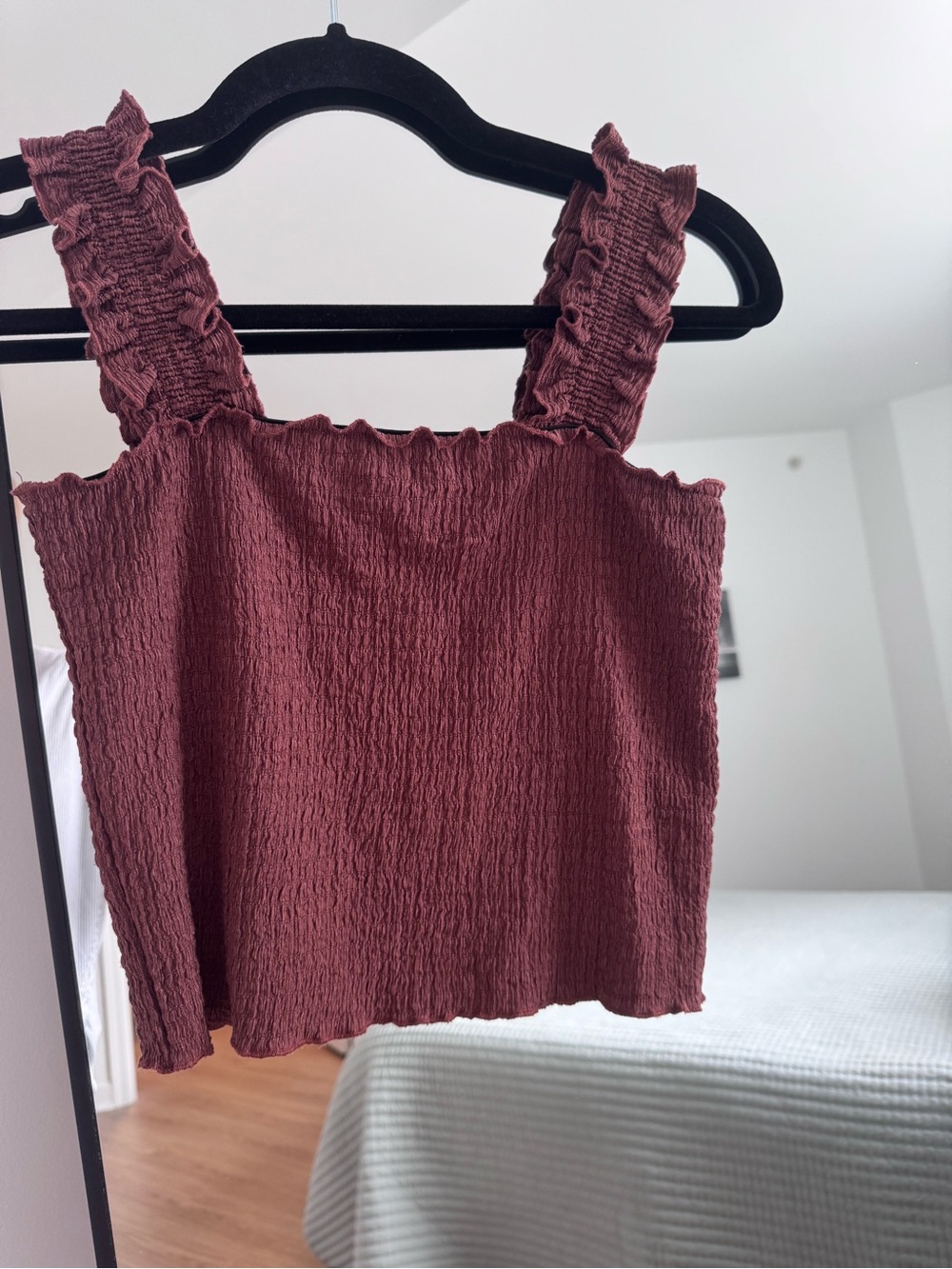 Women’s Smocked Ruffled Strap Tank Top - Dusty Red/Brown